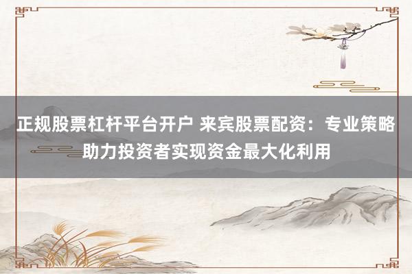 正规股票杠杆平台开户 来宾股票配资：专业策略助力投资者实现资金最大化利用