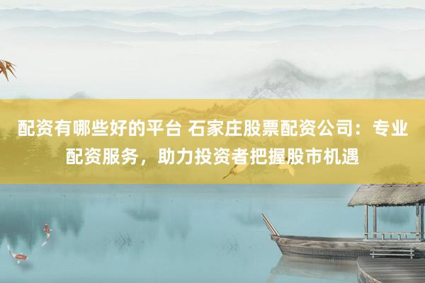 配资有哪些好的平台 石家庄股票配资公司：专业配资服务，助力投资者把握股市机遇