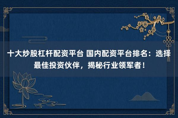 十大炒股杠杆配资平台 国内配资平台排名：选择最佳投资伙伴，揭秘行业领军者！