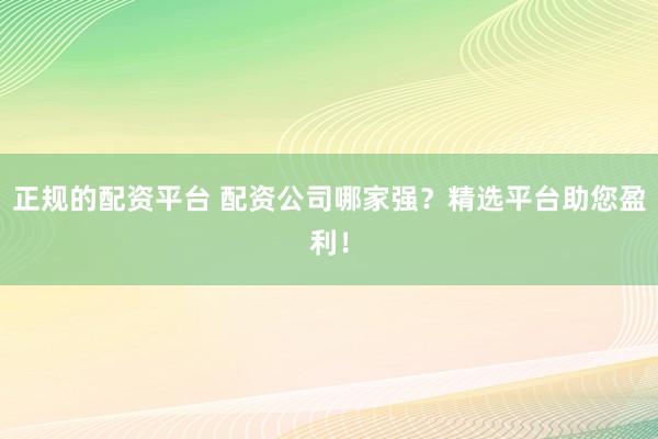正规的配资平台 配资公司哪家强？精选平台助您盈利！