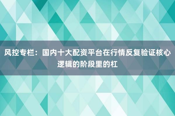 风控专栏：国内十大配资平台在行情反复验证核心逻辑的阶段里的杠