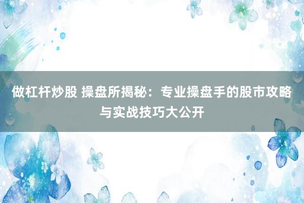 做杠杆炒股 操盘所揭秘：专业操盘手的股市攻略与实战技巧大公开